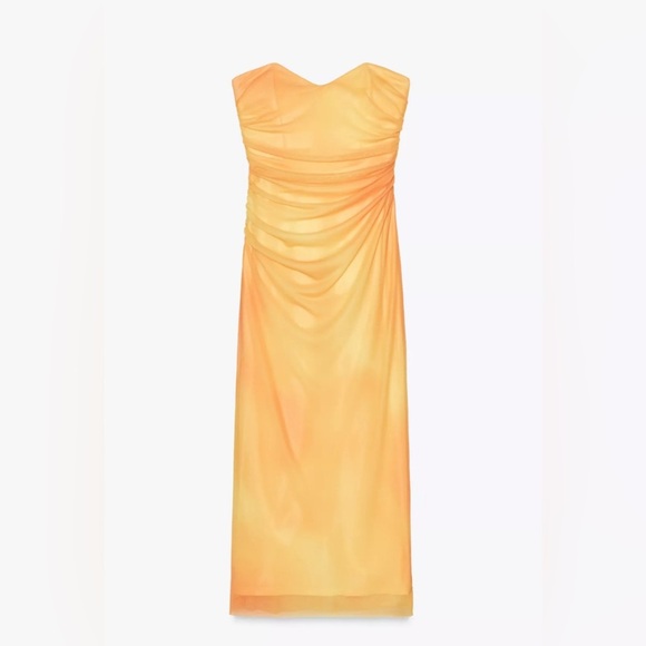 Zara PRINTED TULLE STRAPLESS DRESS - Picture 4 of 6